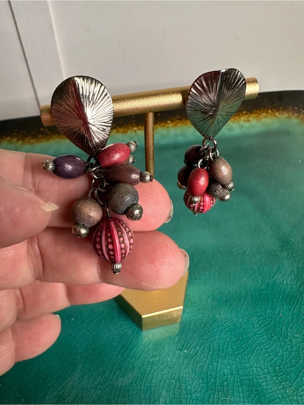 Christopher & Banks Red and Brown Cluster Drop‎ Earrings